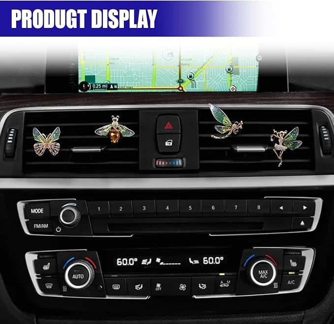 4PCS Bling Car Dashboard Air Vent Trim Clips, Sparkly Rhinestone Car Air Diffuser Clip, Cute Auto Interior Decoration Accessories for Women Present (Green)