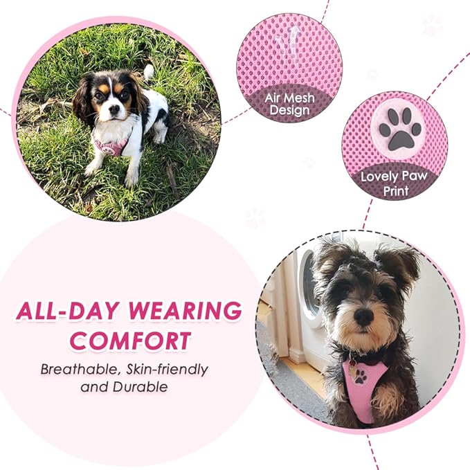 Lukovee Dog Seat Belt for Car, Adjustable Dog Car Harness for Large Medium Small Dogs, Soft Padded & Breathable Mesh Dog Seatbelt with Car Strap and Carabiner (A-Pink,XS)
