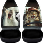 Funny Cat Driver Car Seat Covers for Front Seats Football Broke Car Window Premium Polyester Seat Covers for Cars Trucks and SUVs