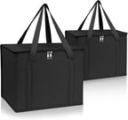 PEASUG 2 Pack Insulated Bags for Food Delivery, XL Pizza Delivery Bags, Large Capacity Cooler Bag Keep Food Warm for Grocery Shopping and Catering, Foldable, Heavy-Duty (Black)