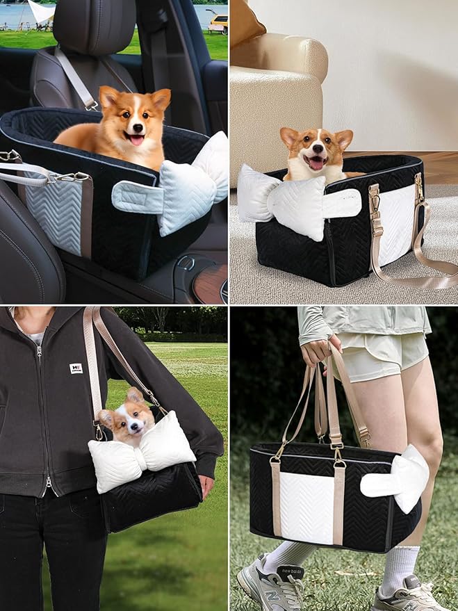 Small Dog Car Seat, Portable Dog Seat with Soft Washable Cushion,Center Console Dog Car Seat for Small Dogs Up to 13lbs(Black)