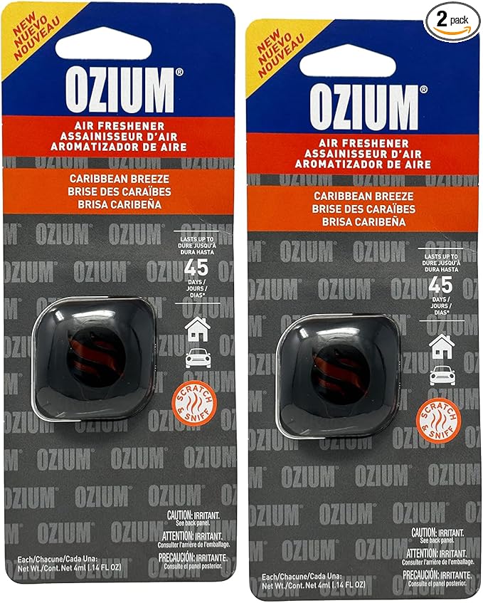 Ozium Membrane Car Vent Clip AC Air Fresheners Car Air Freshener and Car Odor Eliminator (Caribbean Breeze, 2 Packs)