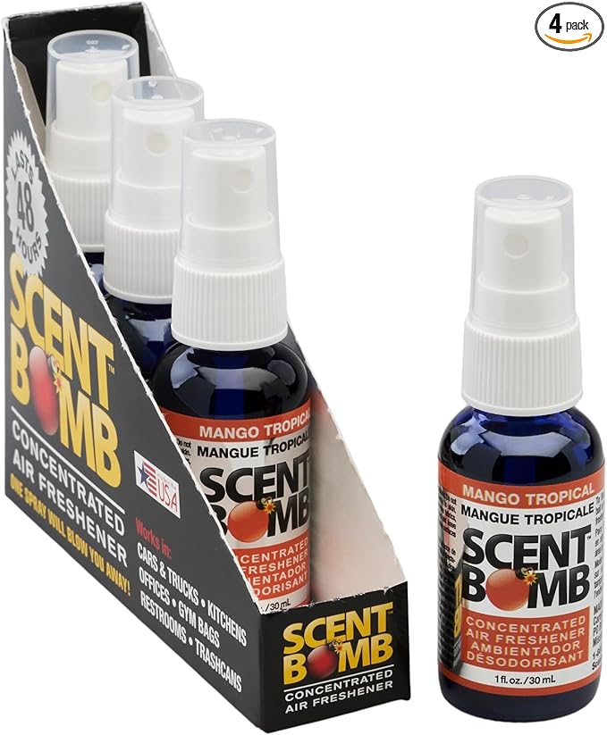 Scent Bomb Air Freshener - Mango Tropical 1 oz Spray - 4 Count Bottle Pack