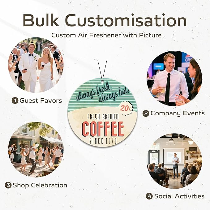 HINFKA 10-1000 Pcs Custom Air Fresheners with Picture – Personalized Double-Sided Car Freshener with Logo or Photo, Bulk Customized Gifts for Business Events and Branding (A07-Round, Personalized)