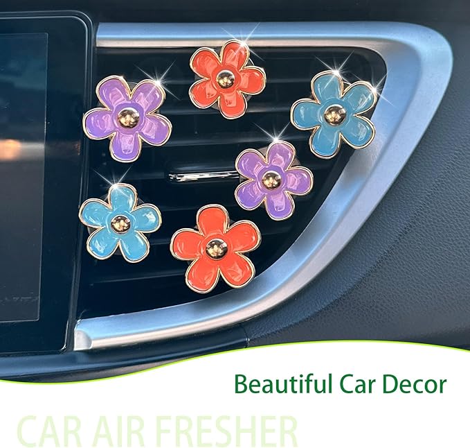 6pcs Flower Car Air Freshener Vent Clips,Purple Orange Blue Daisy Flowers Air Vent Clip Car Accessories for Women 3.3cm/3cm Flower Girly Vehicle Decor,Refillable Diffuser