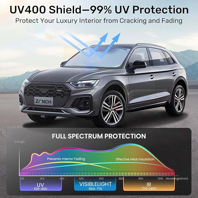 2025 Upgraded Zanch Car Front Windshield Sun Shade - Ultimate UV Protection & Heat Reduction|Innovative No Light Leakage Technology|Foldable Design for Truck, XLarge(69'' x 35'')