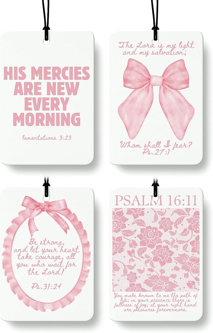 Coquette Pink Christian Car Air Freshener 4 Pcs Coconut Scented, Faith Based Girly Car Accessories Mirror Decor for Women, Religious Floral Hanging Air Freshener for Cars Closet Drawer Books