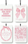 Coquette Pink Christian Car Air Freshener 4 Pcs Coconut Scented, Faith Based Girly Car Accessories Mirror Decor for Women, Religious Floral Hanging Air Freshener for Cars Closet Drawer Books