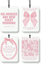 Coquette Pink Christian Car Air Freshener 4 Pcs Coconut Scented, Faith Based Girly Car Accessories Mirror Decor for Women, Religious Floral Hanging Air Freshener for Cars Closet Drawer Books