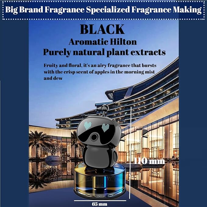 Robot Intelligent Aromatherapy Machine, Smart Cute Robot Car Air Freshener, Fine Spray/Fillable/Four-Gear Adjustment/Vibration Sensing/On-Off/Large Capacity Long-Lasting Fragrance/V1(Black, Hilton)