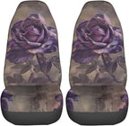 Delerain Car Seat Covers Set 2Pcs, Purple Rose Vintage Universal Front Car Seats Vehicle Enterior Protector Suitable Fits Most Car Auto SUV Sedan Truck