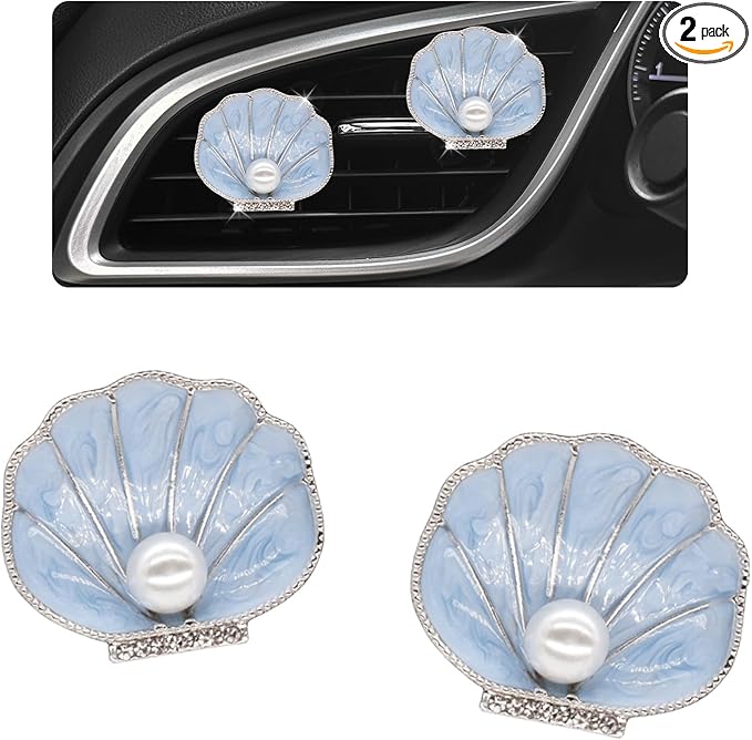 2pcs Seashell Air Vent Clips Car Air Freshener Scallop Beach Ocean Themed Car Interior Decor for Women Light Blue Car Accessories Refillable Diffuser
