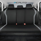 PIC AUTO Leather Car Seat Covers, Premium Automotive Waterproof Front & Rear Full Set Bucket Car Seat Protectors, Black and Gray PVC Patchwork, Fits for Cars, Trucks, Van, SUV, Airbag Compatible