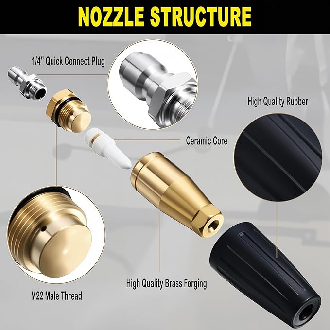 Selkie Turbo Nozzle for Pressure Washer, 4000 PSI Rotating Turbo Nozzle 1/4" Quick Connect, 7 Pieces Spray Nozzle Tips & Nozzle Holder, Additional 1.1 mm Orifice Nozzle