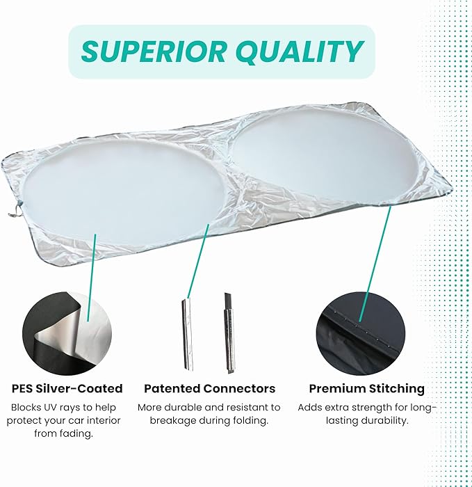 Windshield Sun Shade -Certified 99.87% UVB & 99.02% UVA Car Sun Shade. Award Winning Sunshade - Patented Technology | Compatible for Chevrolet Silverado 1500 (2007-2013) | Car Shades by Kinder Fluff