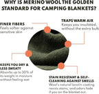Woolly Mammoth 80% Merino Wool Camp Blankets (2-Pack) - Soft, Naturally Fire-Resistant and Temperature-Regulating - for Winter Camping, Bushcraft and Emergency Car Kits (66" x 90", Slate & Moss)