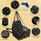 PetsHome Dog Car Seat Foldable Dog Car Booster Seat Waterproof Breathable Oxford Travel Bag for Small to Medium Dogs, Puppies, and Pets-Footprint Black+Mat