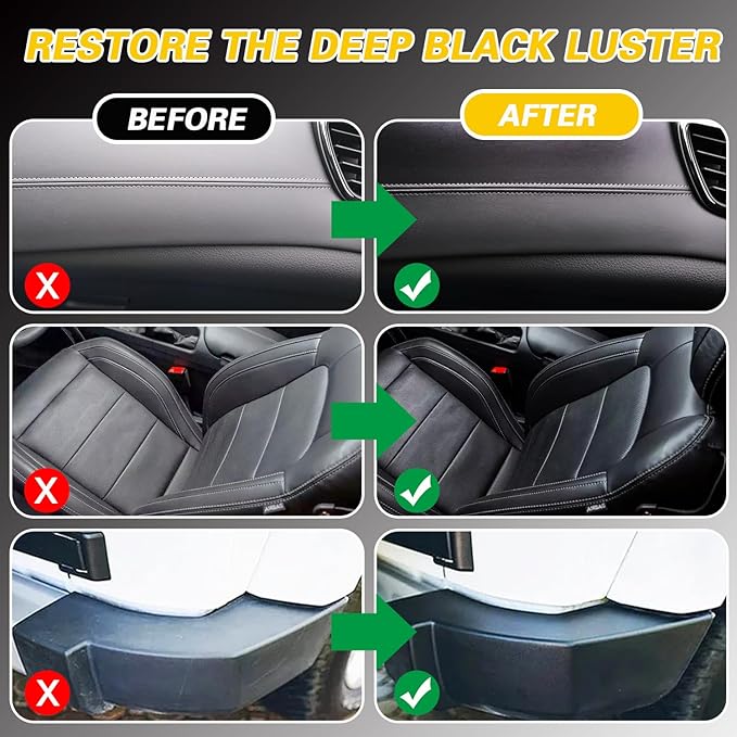 Black Trim Plastic Restorer for Cars – Refreshes Faded Plastic, Vinyl & Rubber Trim with Polish for Deep Shine – Protects Against UV & Dirt – Black Exterior & Interior Care for Detailing - 30ml *2.