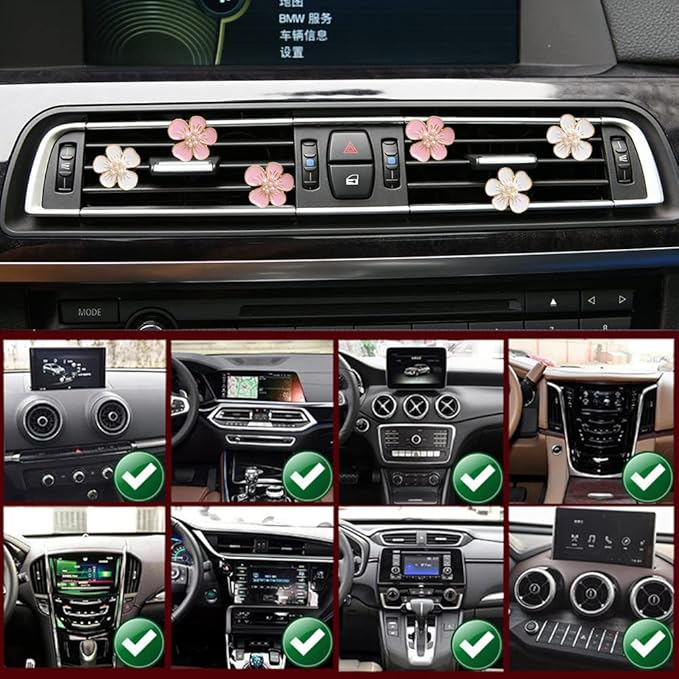 Air Fresheners Vent Clips 6 Pcs Cute Flower Car Accessories for Women Girls - Pink & White Car Interior Aesthetic Vents Decorations