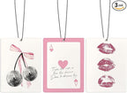 Cute Pink Air Freshener for Car, Coquette Pink Bow Funky Y2K Disco Ball Ace Card Lips Air Freshener Hanging 3 Pcs for Cars Closet Drawer or Books, Girly Preppy Car Mirror Decor for Women