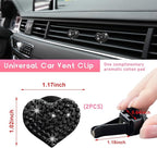 Ziciner 2PCS Bling Heart Car Air Vent Clips Charms, Heart Shaped Crystal Car Air Freshener Vent Clips, Rhinestone Air Conditioning Outlet Clip, Vehicle Decor Accessories for Women Girls (Black)