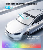 2026 Upgraded Accessories Tesla Model S Windshield Sunshade [Ice Shield Tech Fabric, 100% Sun Blockage], Foldable Heat Insulation Sunshade with Storage Bag, for Tesla Model S 2016~2026, Silver Coating