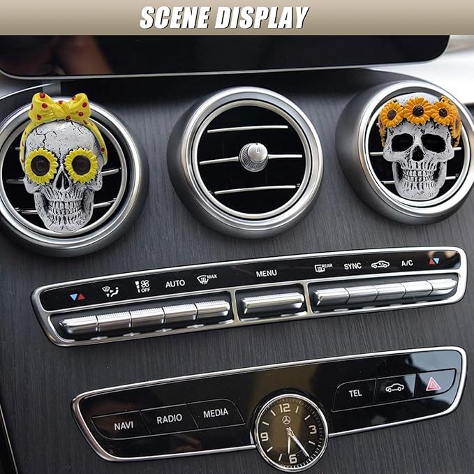 Halloween Skull Car Air Fresheners Vent Clips, Cute Skeleton Car Dashboard Air Vent Trim Clip Accessories, Cool Auto Aroma Diffuser Interior Decoration for Christmas Funny Present (2PCS)