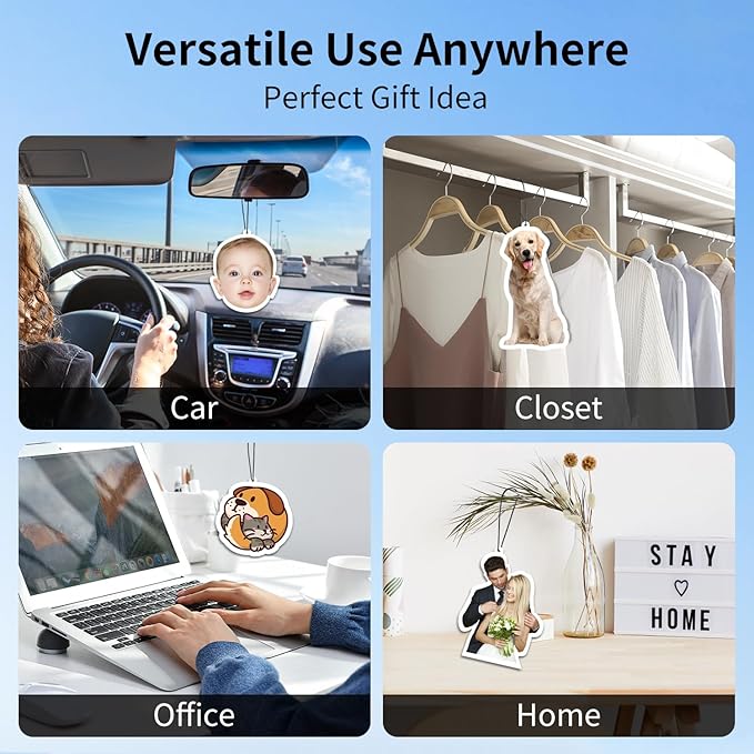 Custom Air Freshener with Picture, Personalized Photo Car Air Freshener, Single-Sided Customizable Hanging Ornaments for Car, Home, Closet, Gift for Christmas, Valentine's Day (Irregular Shape)