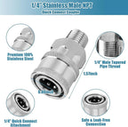 2 Sets NPT 1/4 Inch Pressure Washer Coupler Quick Connect Plug Stainless Steel Male and Female Quick Connect Fittings Pressure Washer Adapter Set (Internal Thread, External Thread)