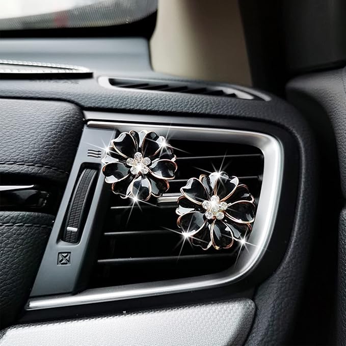 2 Pieces Daisy Flower Air Vent Clip Cute Car Air Freshener Clip Bling Rhinestone Car Air Outlet Decorations Charm Car Inter Decor Accessories for Girls Women
