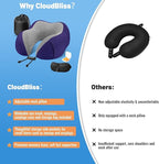 CloudBliss Travel Pillow Premium Memory Foam, Comfortable & Supportive Neck Pillow, Sleeping Neck Pillows for Travel, Airplane Pillow for Sleeping Airplane, Car, Office and Home（Navy）