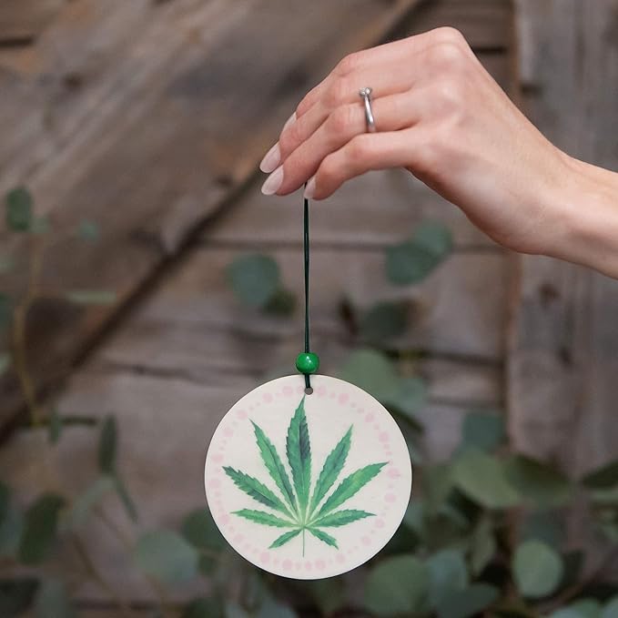 Studio Oh! Car Air Fresheners - Pack of 2 Scented Hanging Car Odor Eliminator - Unique Design with Decorative Bead - Cannabis Leaf