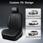 CAR PASS Nappa Leather Rav4 Front Seat Covers Custom Fit for Toyota Rav4 2019-2024, Camry 2018-2024, Corolla 2020-2025, Luxury Premium Anti-Slip Waterproof 2 Pack Seat Cover, Airbag Compatible Black