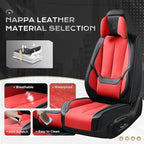 Coverado Seat Covers, Car Seat Covers Front Seats, Car Seat Cover, Car Seat Protector Waterproof, Seat Cushion Nappa Leather with Head Pillow, Carseat Cover Universal Fit for Most Cars (Black&Red)