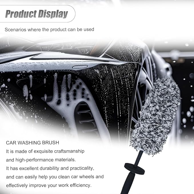 Car Wheel Cleaner Brush, Soft Microfiber Wheel Rim Cleaner, Non Scratch Car Detailing Brush, Highly Water Absorption & Removable Tire Brush, Vehicle Rim Wash Tool (Grey)