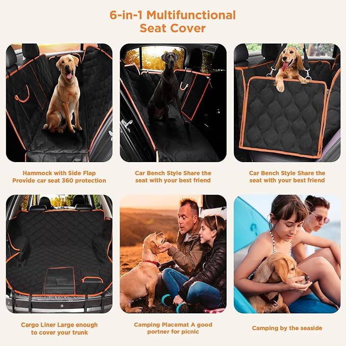 Waterproof Dog Car Seat Cover for Back Seat,Collapsible Scratchproof Dog Car Seats Covers,Nonslip Dogs Seat Cover with Mesh Window,Storage Pocket,Side Flaps,Universal Size Fit for Car/Truck/SUV