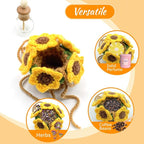 Crochet Car Air Freshener, 15ml Empty Refillable Oil Diffuser Bottle with Hanging Crochet Sunflower for Car Rearview Mirror Decor Air Freshener Diffuser for Home, and Office Decor(Sunflower)