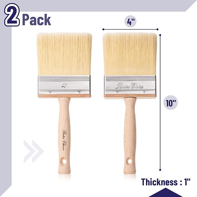 Bates- Deck Stain Brush, 4 Inch, 2 Pack, Wooden Handle, Stain Brushes for Wood, Deck Brush, Large Paint Brushes
