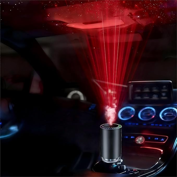 Smart Car Air Freshener Diffuser, Car Essential Diffuser with Starry Sky Projection, Auto On/Off, 3 Mode Adjustable Rechargeable Aroma Diffusers, Design for Bedroom, Office, Restrooms