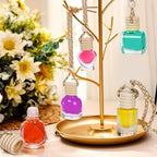 Fasmov 100 Pcs Hanging Car Air Freshener Diffuser, 10ml/8ml/5ml Empty Clear Glass Essential Diffuser Oil Aromatherapy Fragrance Perfume Pendant Glass Vials with Wooden Caps Lanyard, 5 Assorted Style