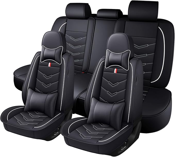 Full Set Seat Cover for Toyota Highlander 2001-2025, Waterproof Durable Premium Leather Car Seat Protector, Comfortable Anti-Slip Stylish Sport Seat Cover(5 Seats Luxury,Black White)