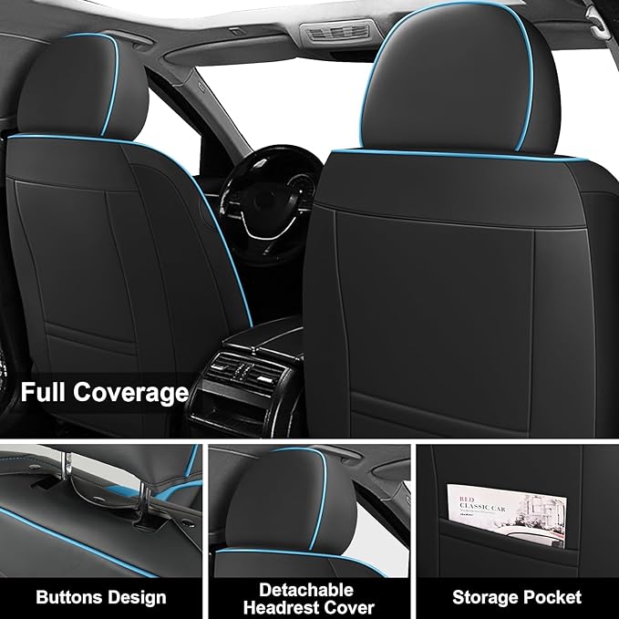 Fit for 98% of Mercedes Benz Car Seat Covers, Premium Nappa Leather Seat Cover, Fully Wrapped Protect Modern Style Seat Cover (5-Seat Standard, Black & Blue)