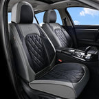 Coverado Seat Covers Full Set, Faux Leather Seat Covers for Car, Waterproof Car Seat Protectors 5 Seats, Automotive Seat Covers Universal Fit for Most Cars SUV Trucks- Gray&Black
