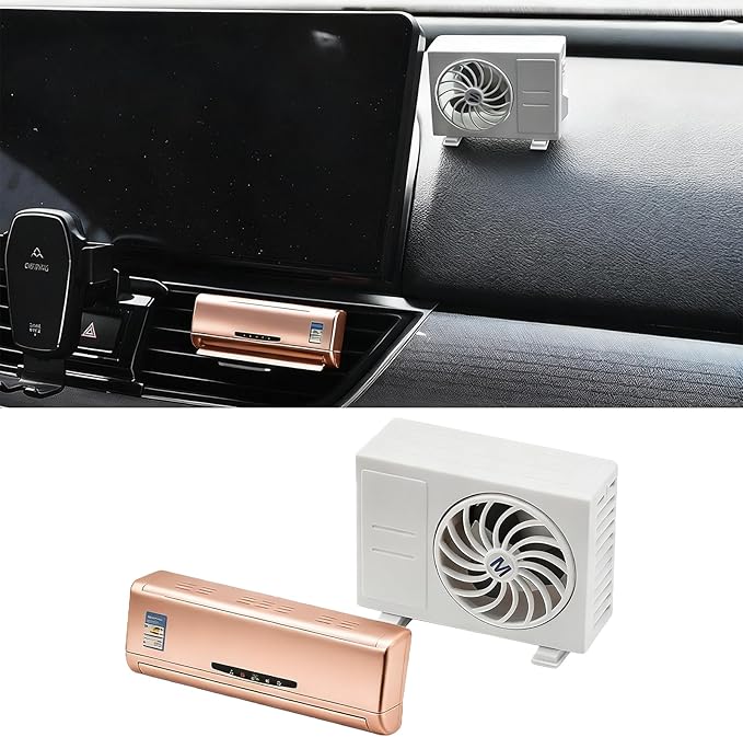 Car Air Freshener Vent Clip - Creative Air Conditioner Shape Solar Powered Aromatherapy Diffuser for Car Interior, Cars Smell Eliminator with 2 Refills, Funny Gift for Men & Women (Gold, 2 PCS)