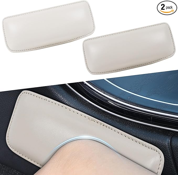 wuyaoyao 2PCS Car Door Armrest Pads, Soft Leather Elbow Pad Arm Rest for Car, Comfortable Car Knee Cushion, Automotive Elbow Leg Thigh Support Cushion Pillow, Interior Car Accessories (Beige)