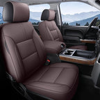 Coverado Chevy Silverado Seat Covers, Leather Car Seat Covers Custom Fit for Chevy Silverado GMC Sierra 2014-2018 1500, 2015-2019 2500HD 3500HD (Full Set, Brown)
