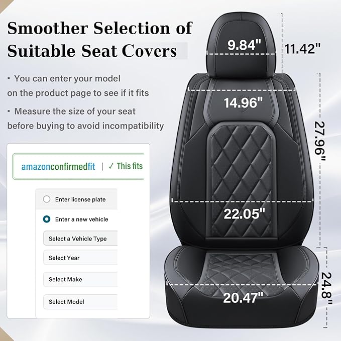 Coverado Car Seat Covers Full Set, Front and Back Seat Covers for Cars, Luxury Faux Leather Waterproof Seat Covers, Black Car Seat Covers, Car Seat Protector Accessories Universal Fit Most Vehicles
