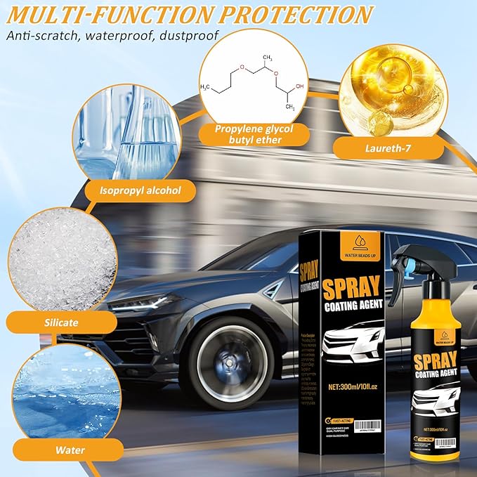 Car Coating Spray Kit, Nano Hydrophobic Ceramic Coating, Easy-to-Spray Auto Paint Protection, Includes Microfiber Cloth for Vehicle Shine & Protection300ml(1sponge+1towel)