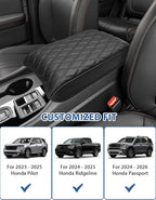 Center Console Cover for Honda Pilot 2023 2024 2025, Ridgeline 2024 2025, Passport 2024 2025 2026, Auto Armrest Lid Cushion Protector with Storage Pocket, Vinyl Leather, Black