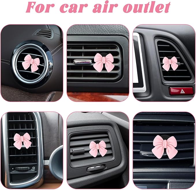 6pcs Pink Bow Car Vent Clips Air Freshener Vent Clip Cute Air Conditioning Outlet Clip Car Interior Decor Charm Accessories(3.2 cm, 3.4 cm)